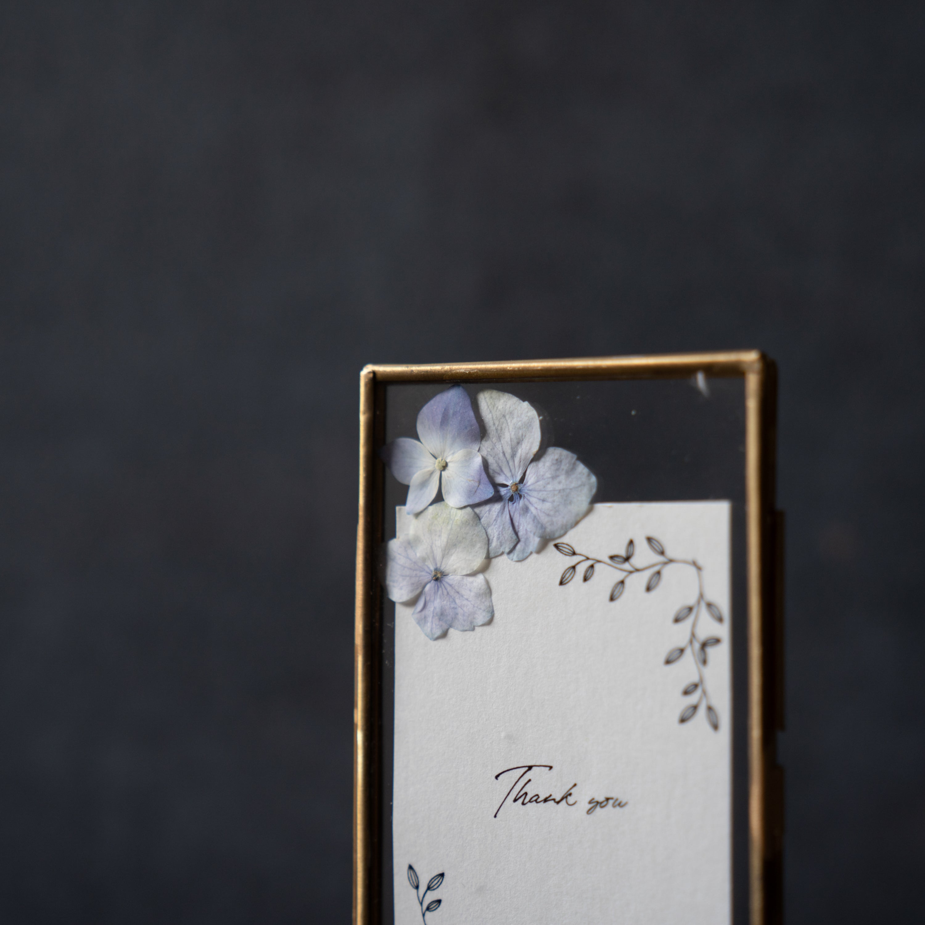 プレスフラワー 真鍮・ガラスフレームS「Thank you」