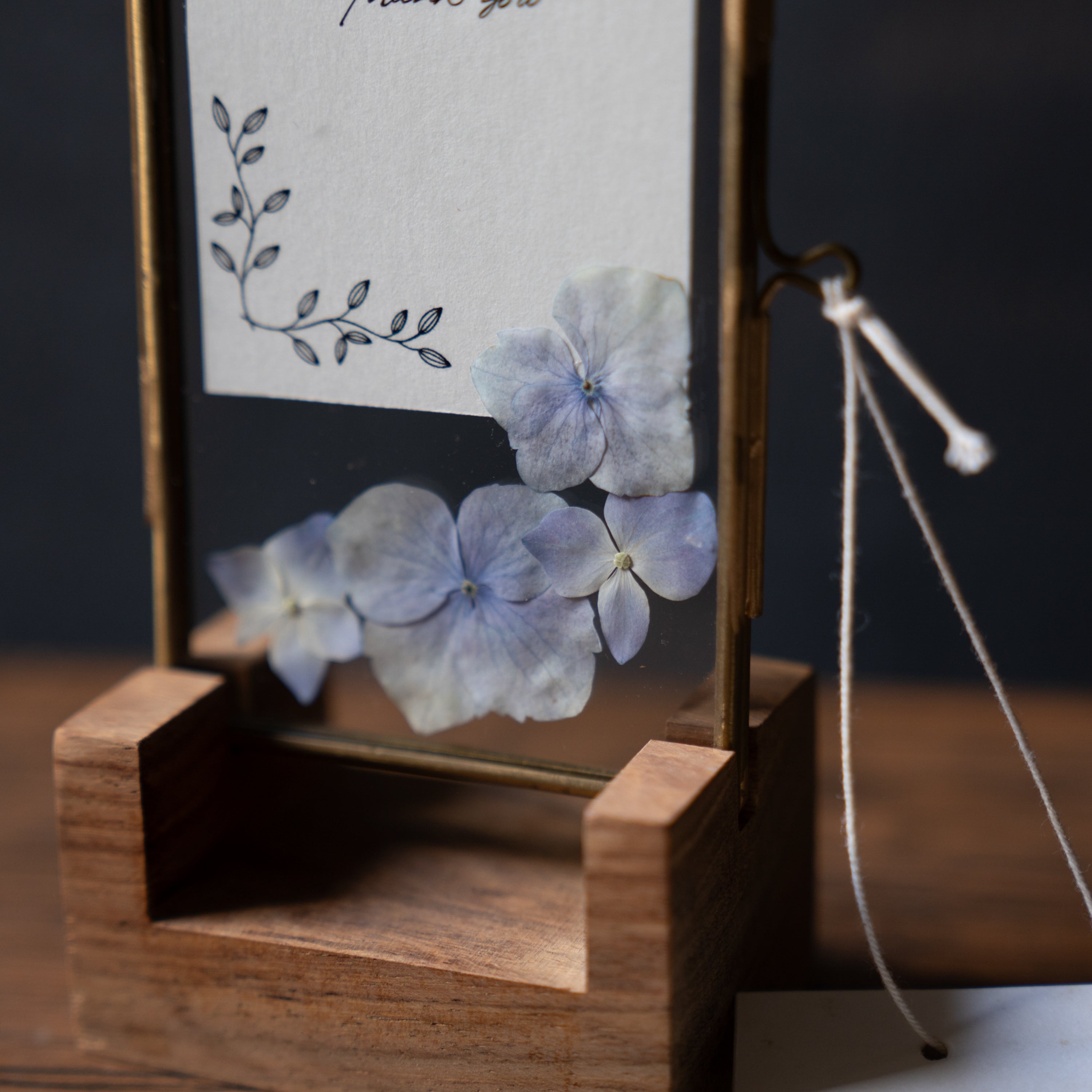 プレスフラワー 真鍮・ガラスフレームS「Thank you」
