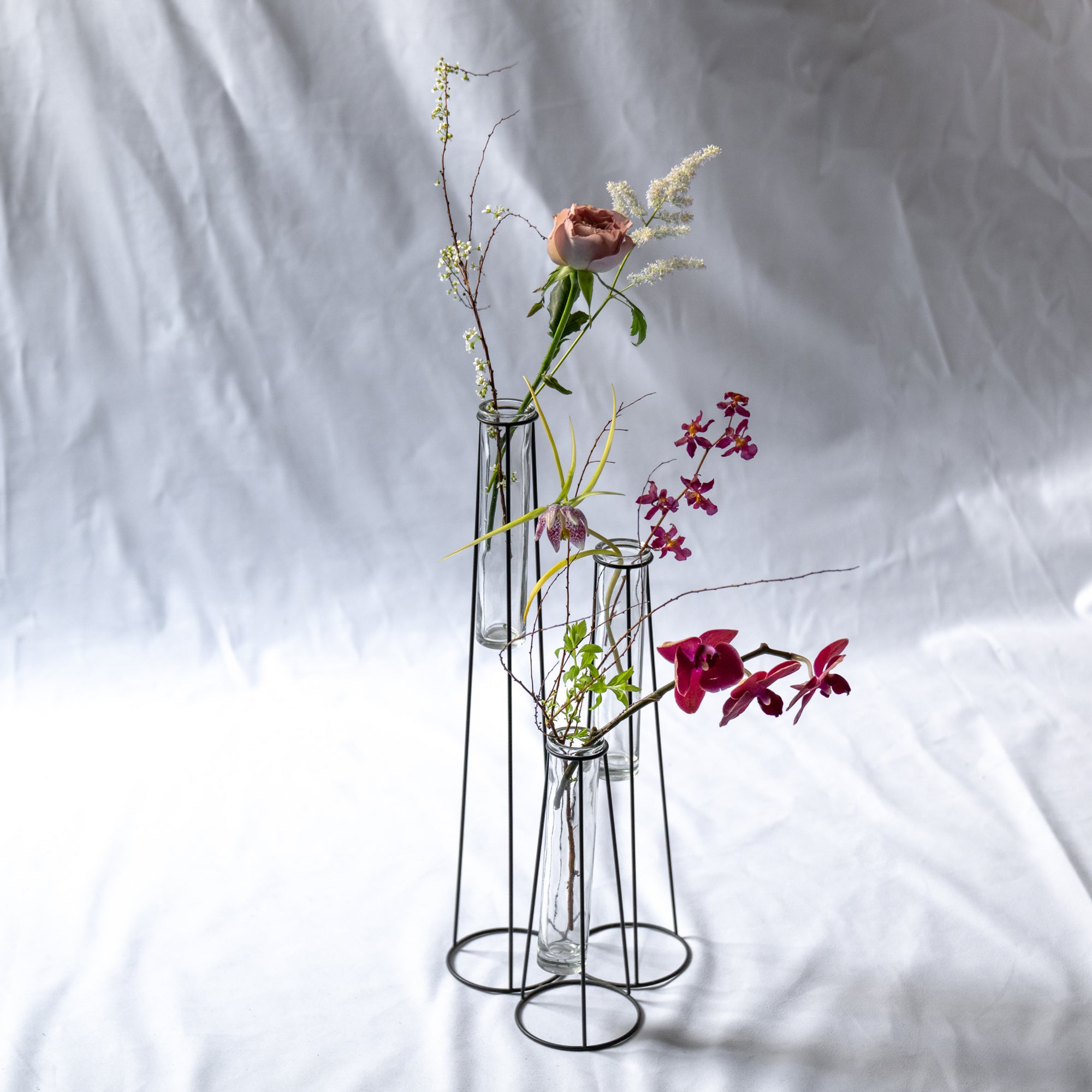 ガラスフラワーベース 3本連結タイプ