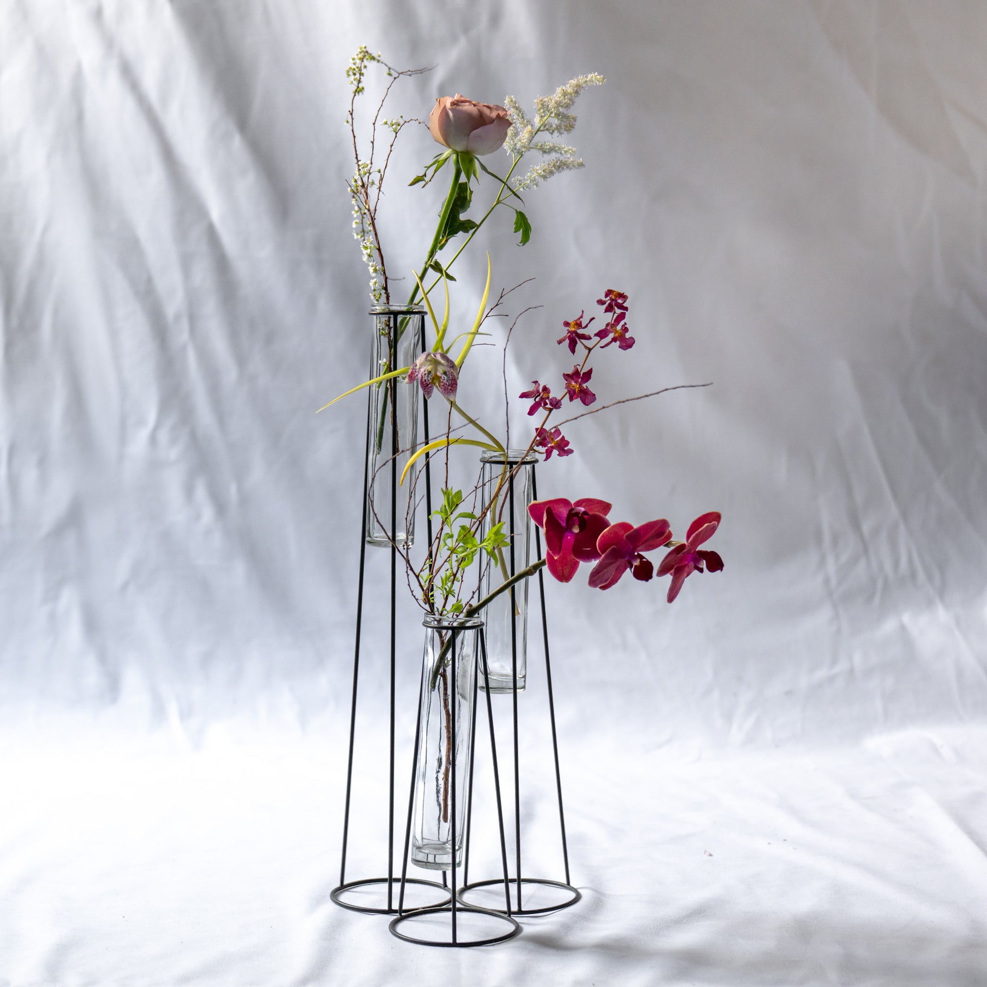 ガラスフラワーベース 3本連結タイプ