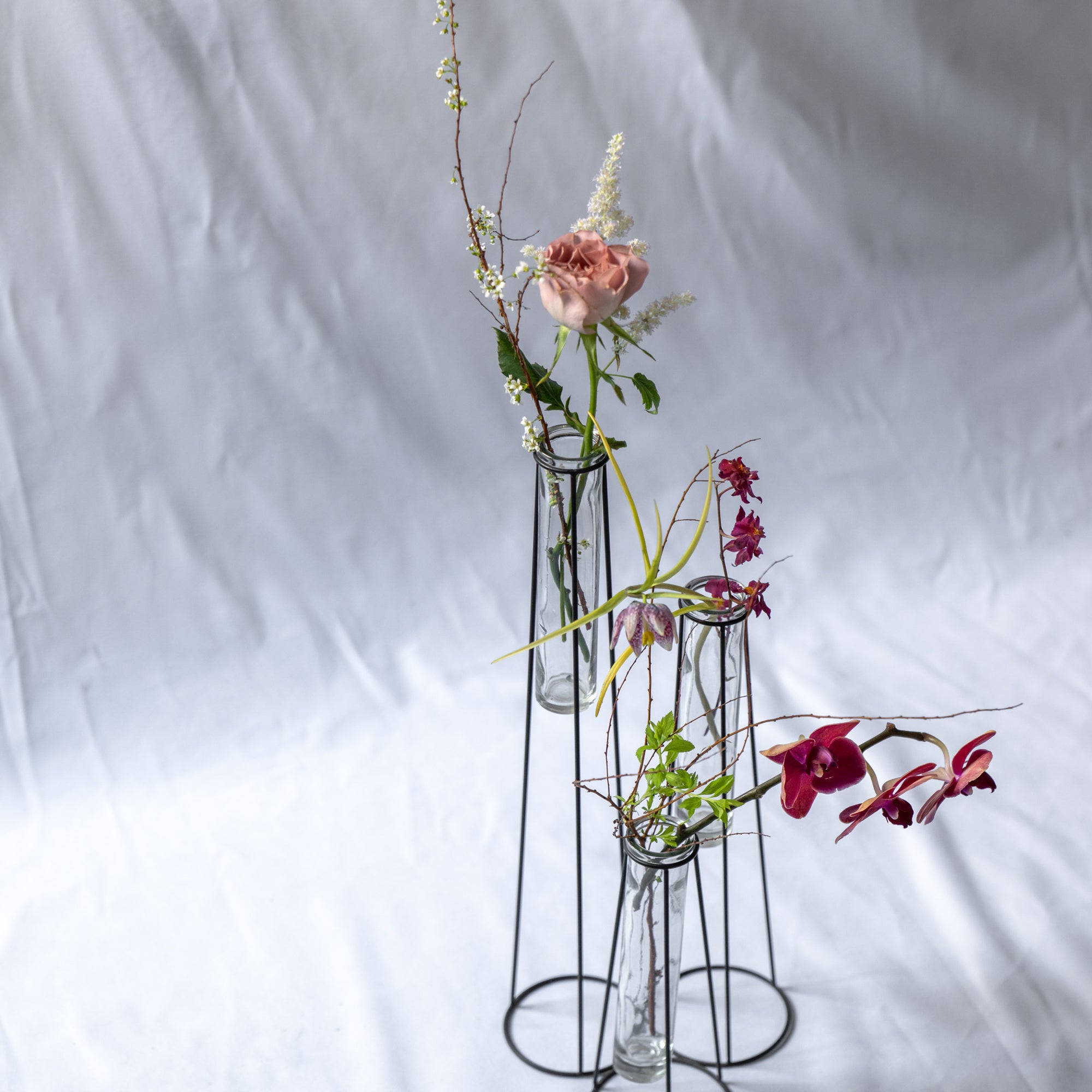 ガラスフラワーベース 3本連結タイプ