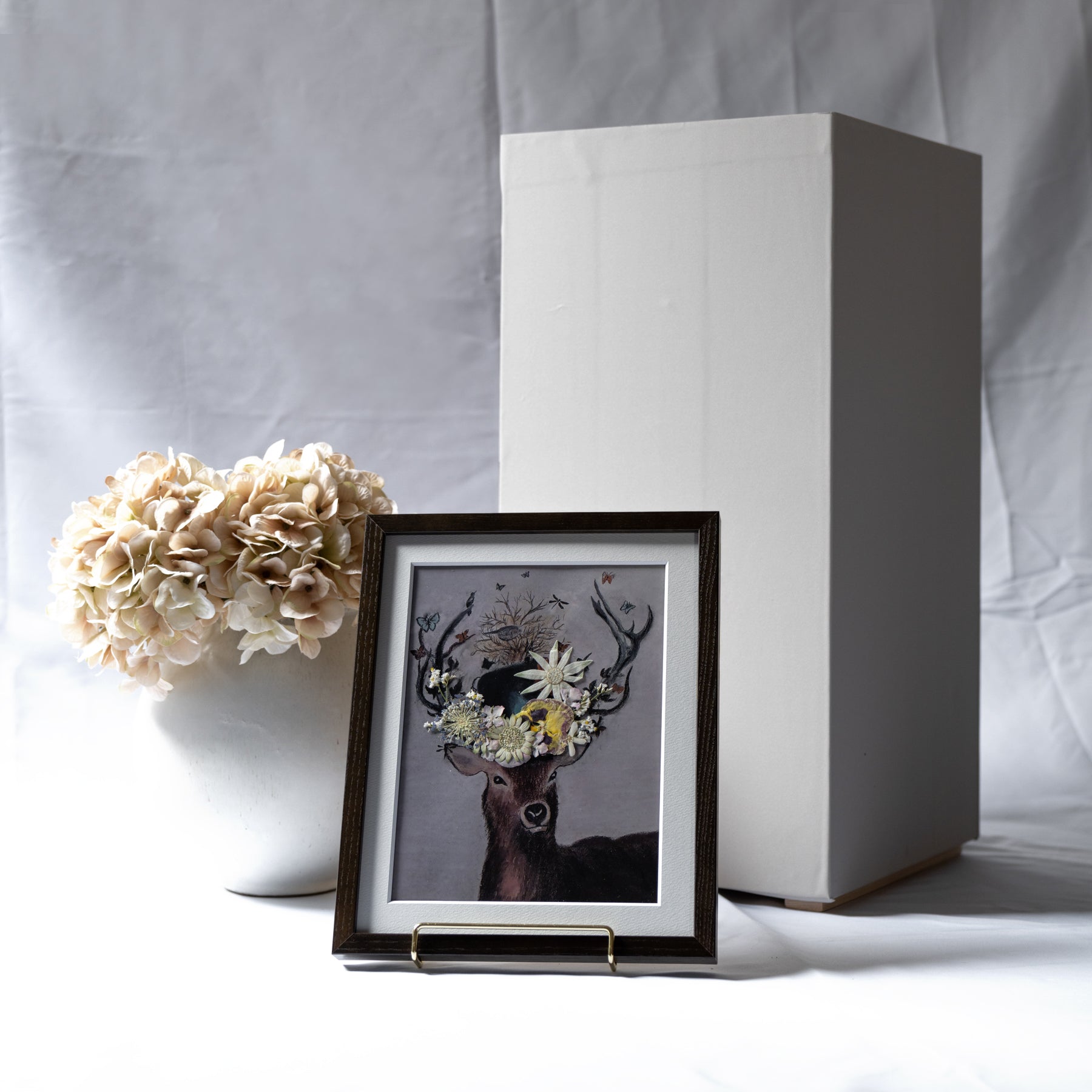 鹿と押し花のアート E〈一点物〉