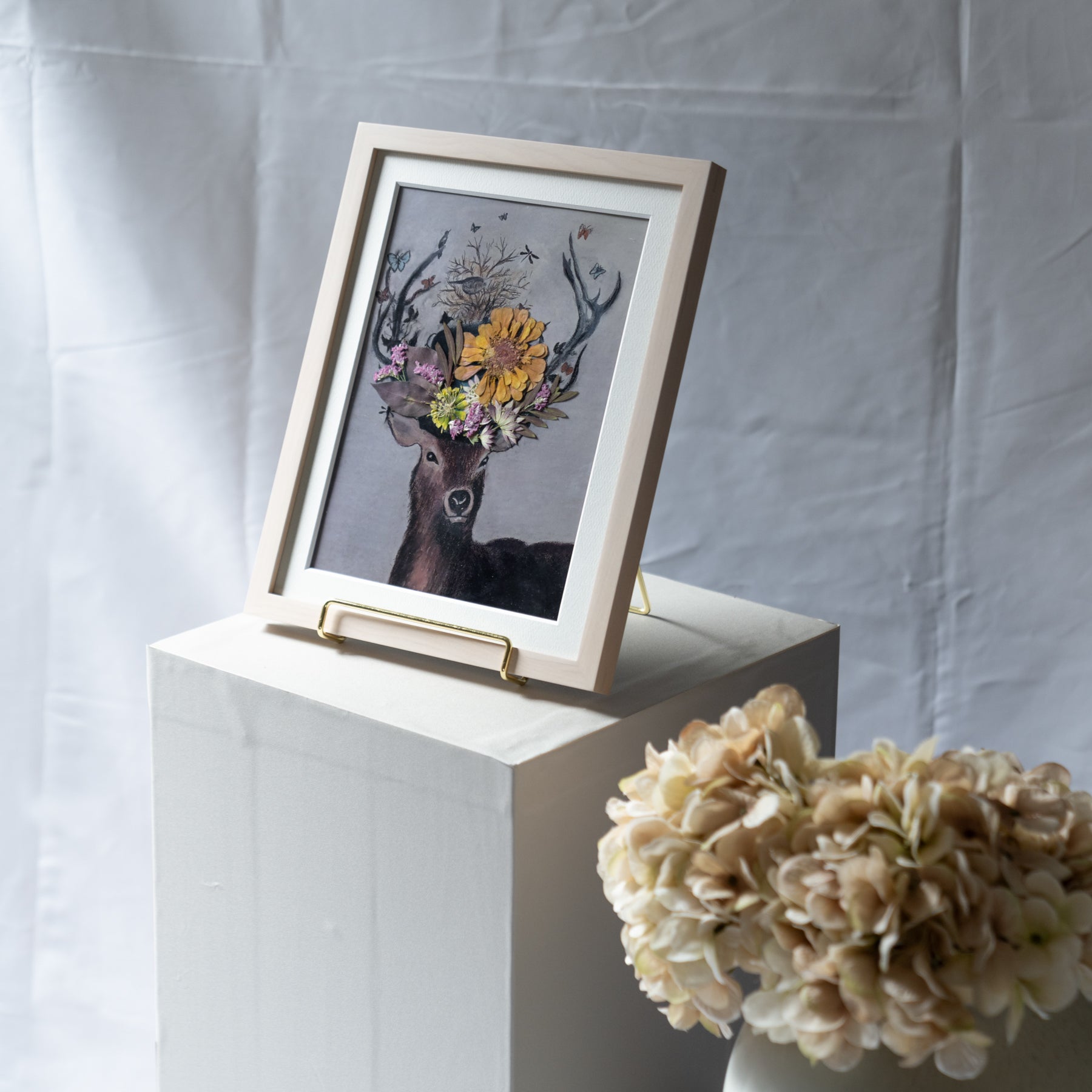 鹿と押し花のアート A〈一点物〉