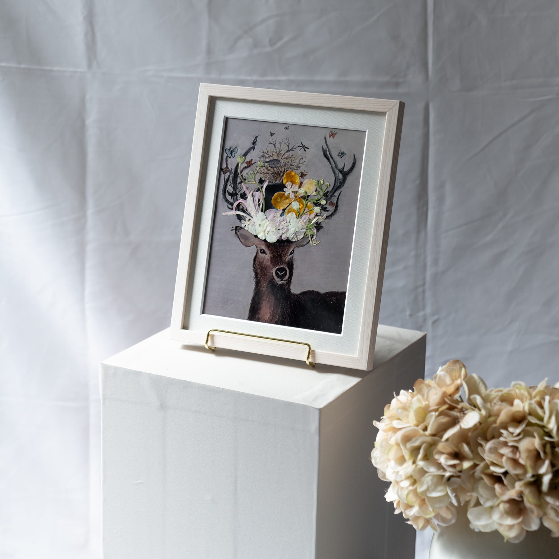 鹿と押し花のアート B〈一点物〉