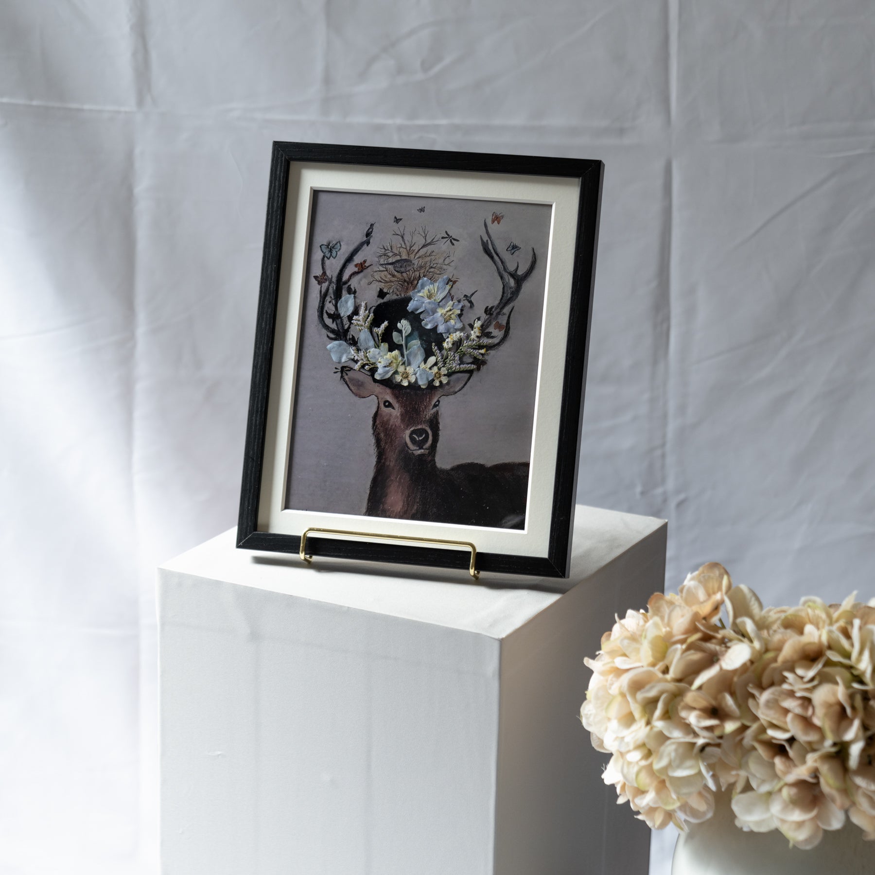 鹿と押し花のアート D〈一点物〉