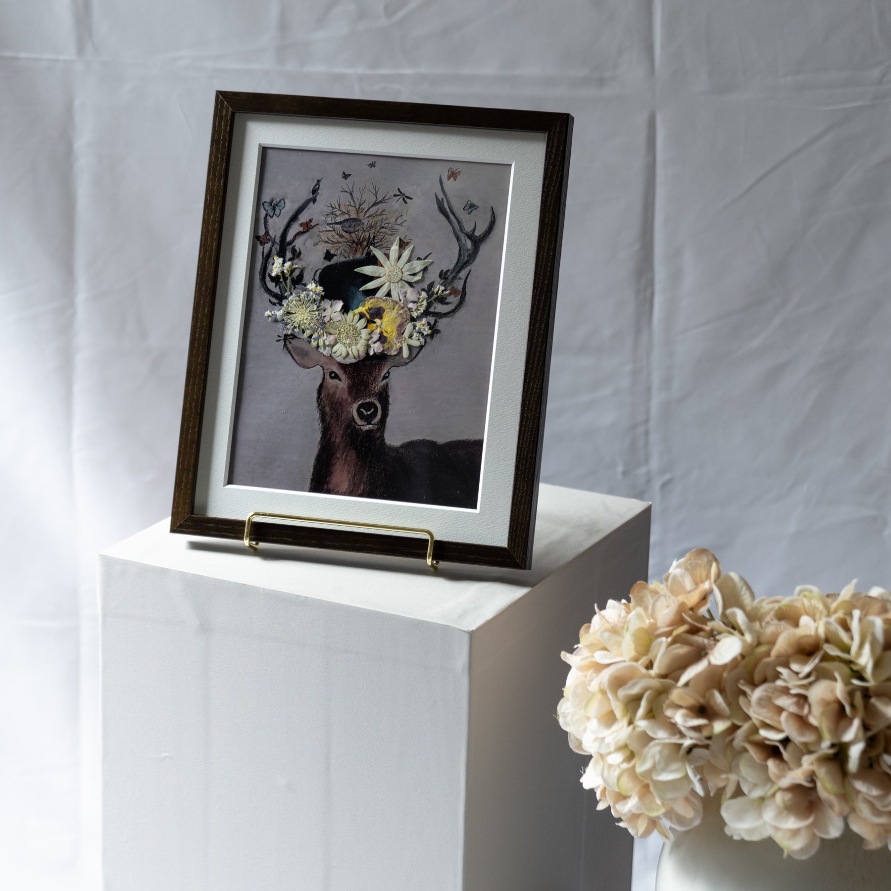 鹿と押し花のアート E〈一点物〉