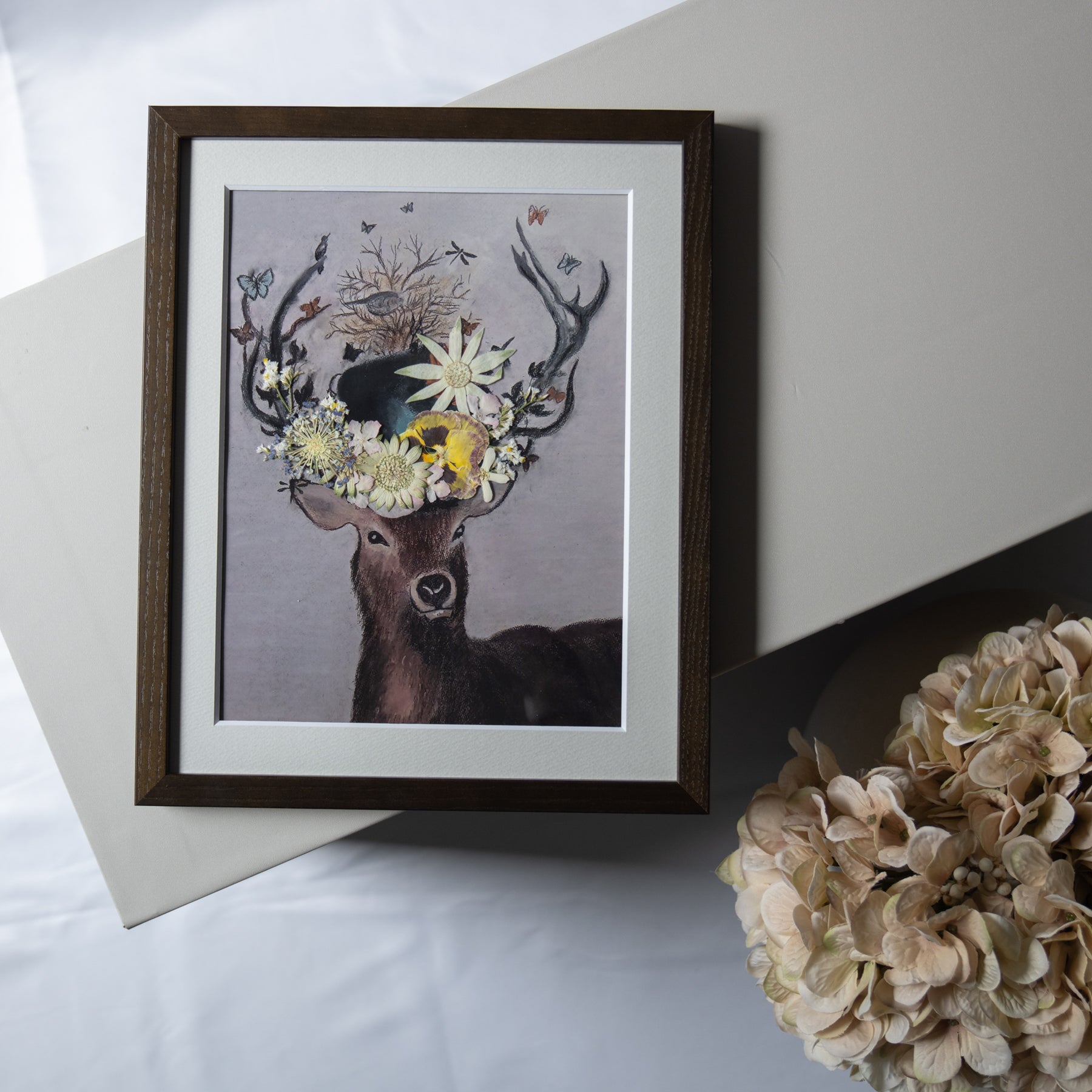 鹿と押し花のアート E〈一点物〉