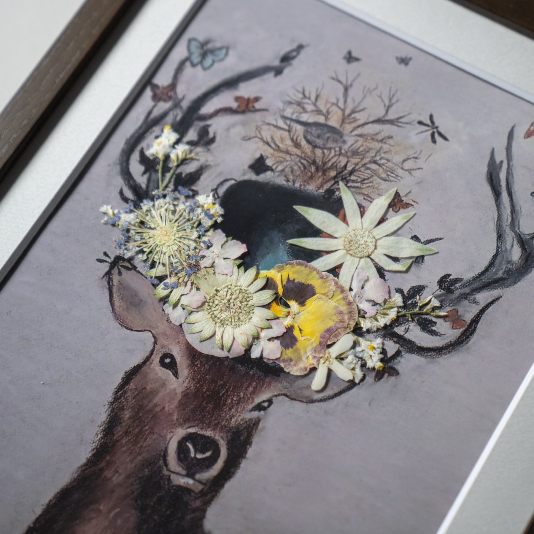 鹿と押し花のアート E〈一点物〉