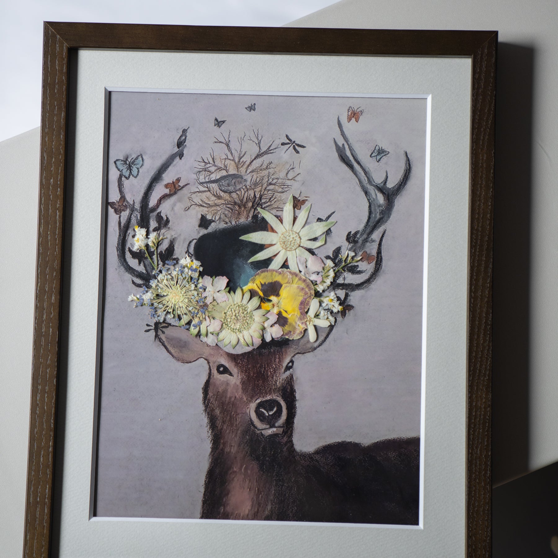 鹿と押し花のアート E〈一点物〉