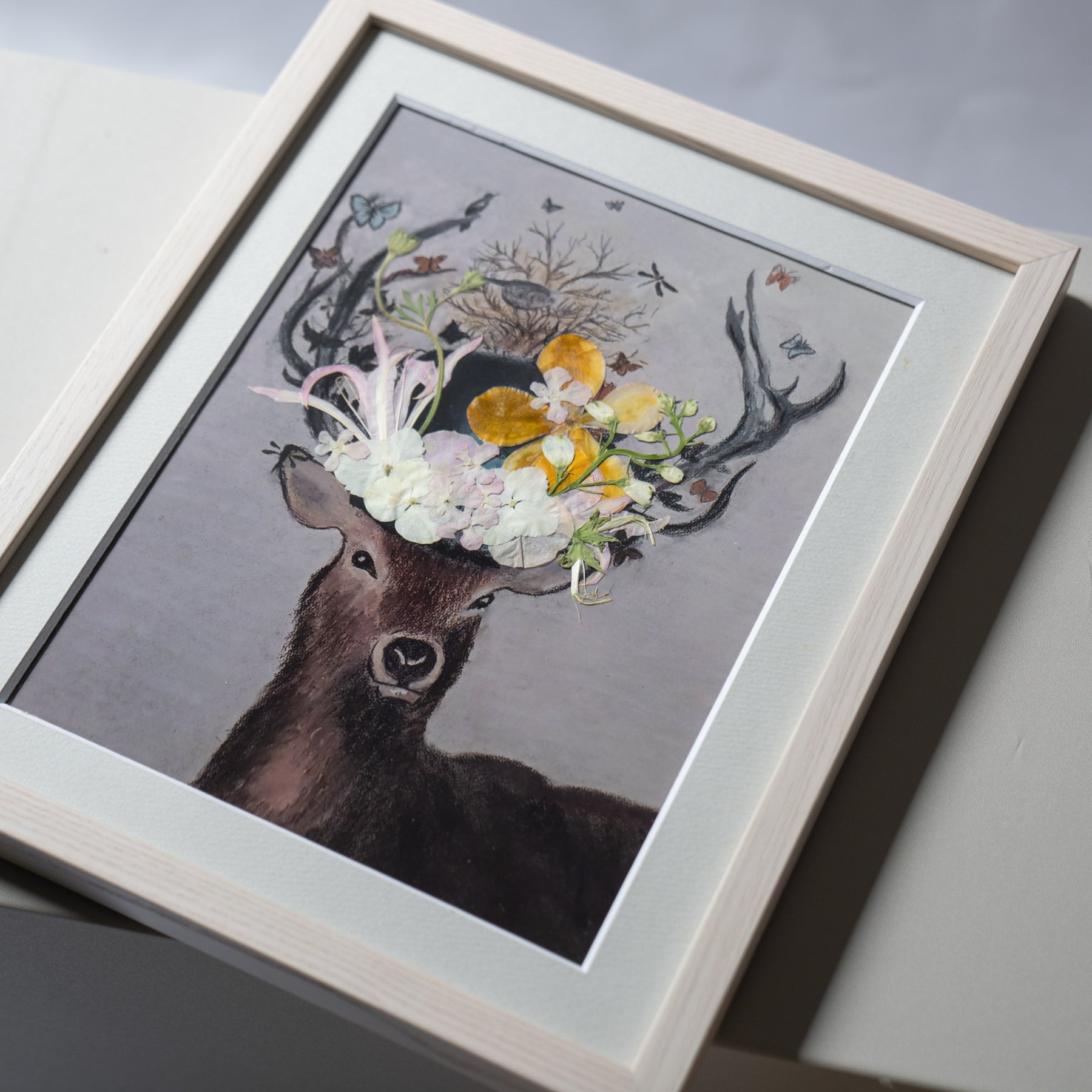 鹿と押し花のアート B〈一点物〉