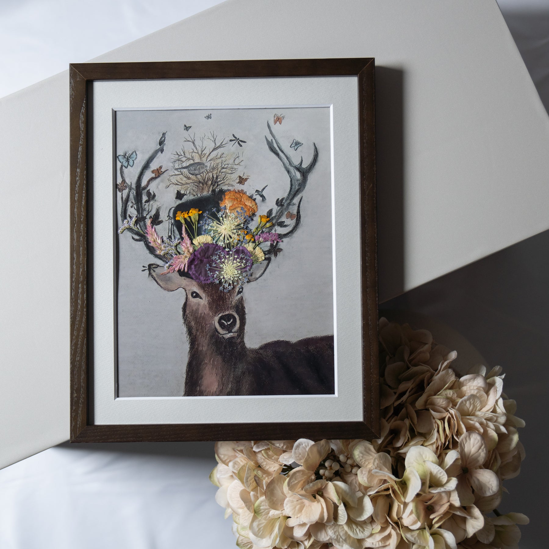 鹿と押し花のアート C〈一点物〉
