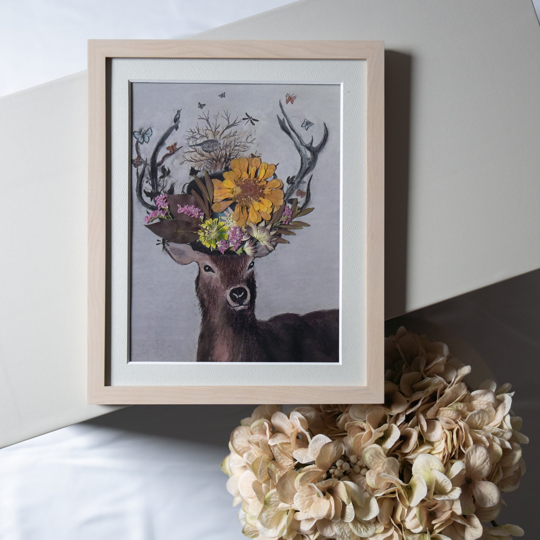 鹿と押し花のアート A〈一点物〉