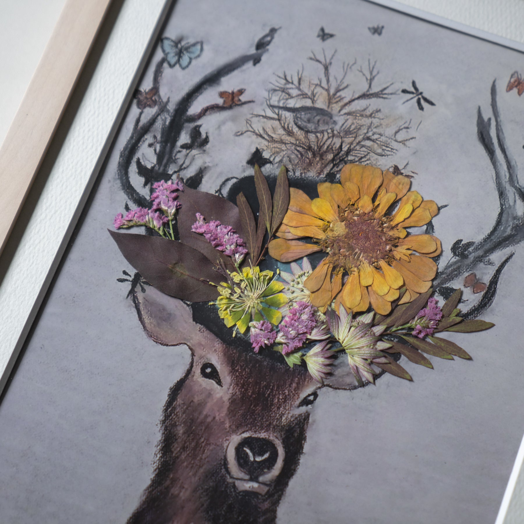 鹿と押し花のアート A〈一点物〉