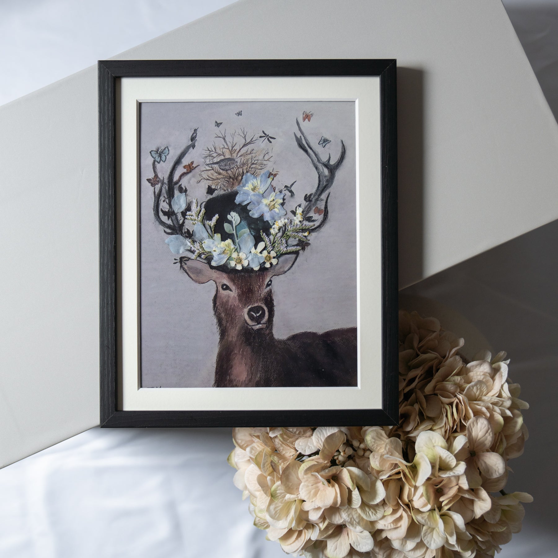 鹿と押し花のアート D〈一点物〉