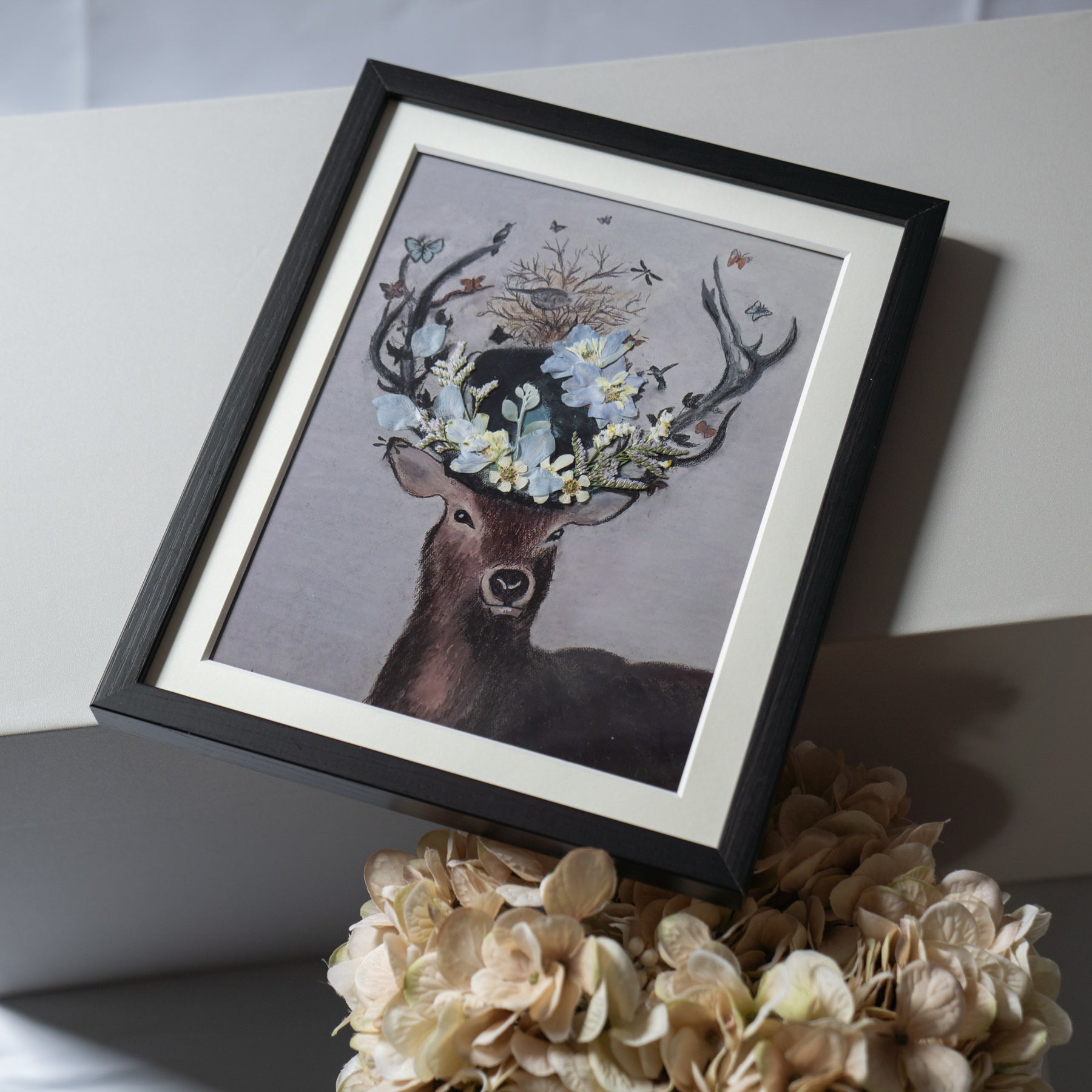 鹿と押し花のアート D〈一点物〉