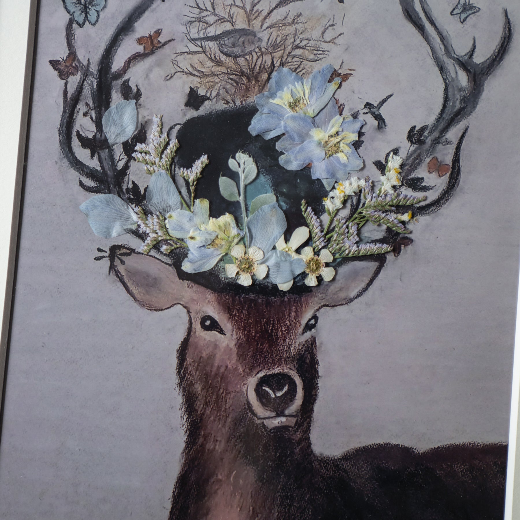 鹿と押し花のアート D〈一点物〉