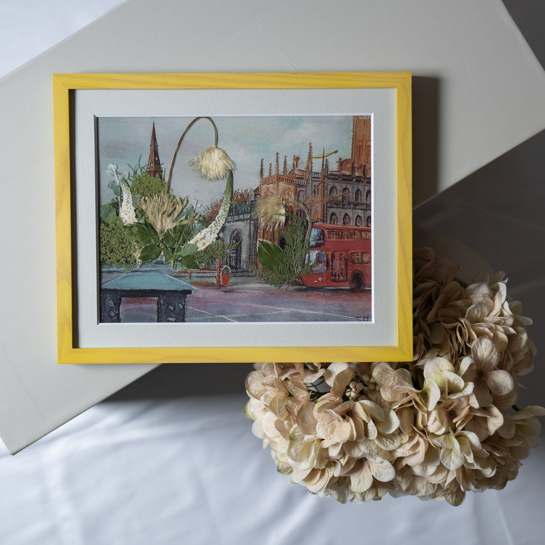 風景画と押し花のアート〈一点物〉