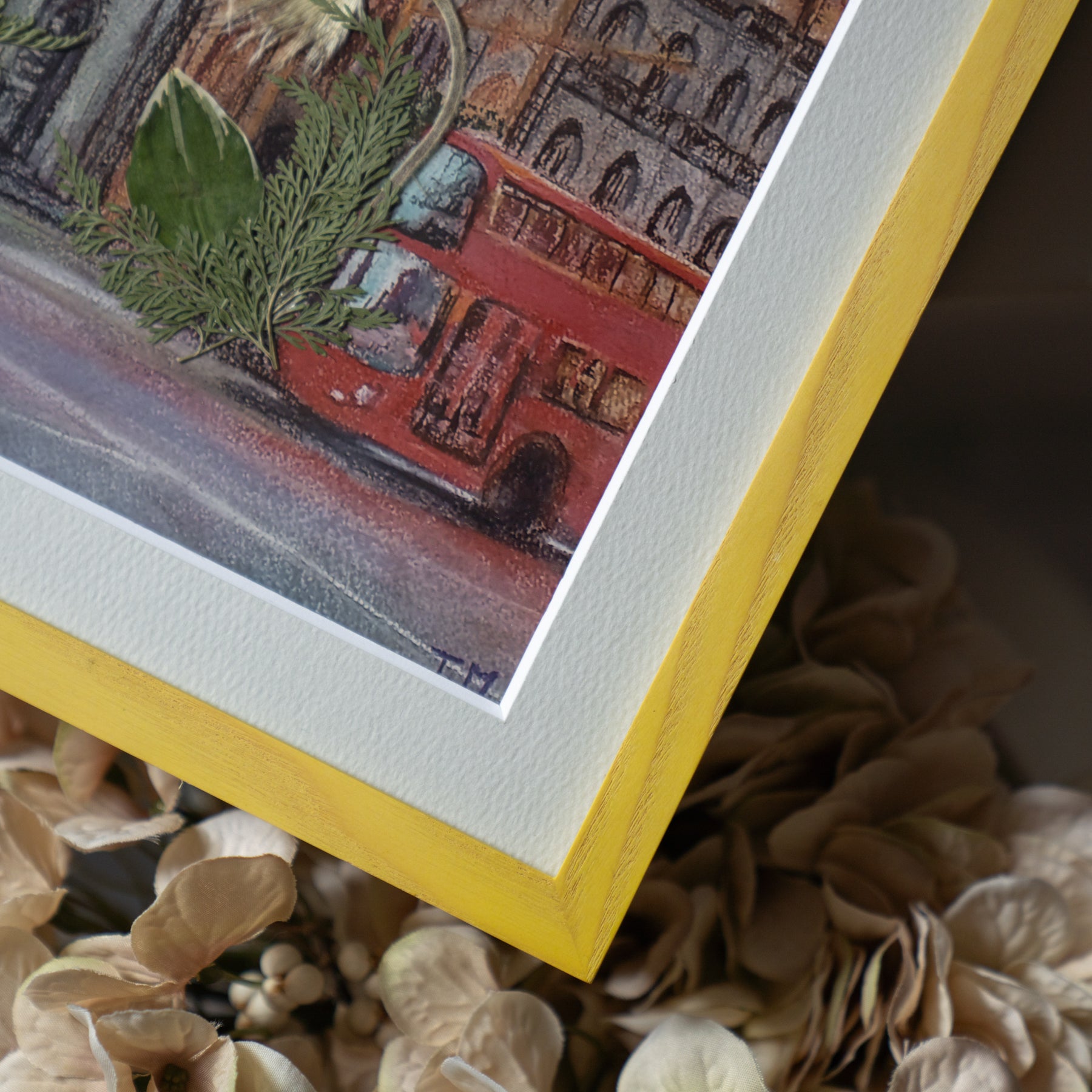 風景画と押し花のアート〈一点物〉