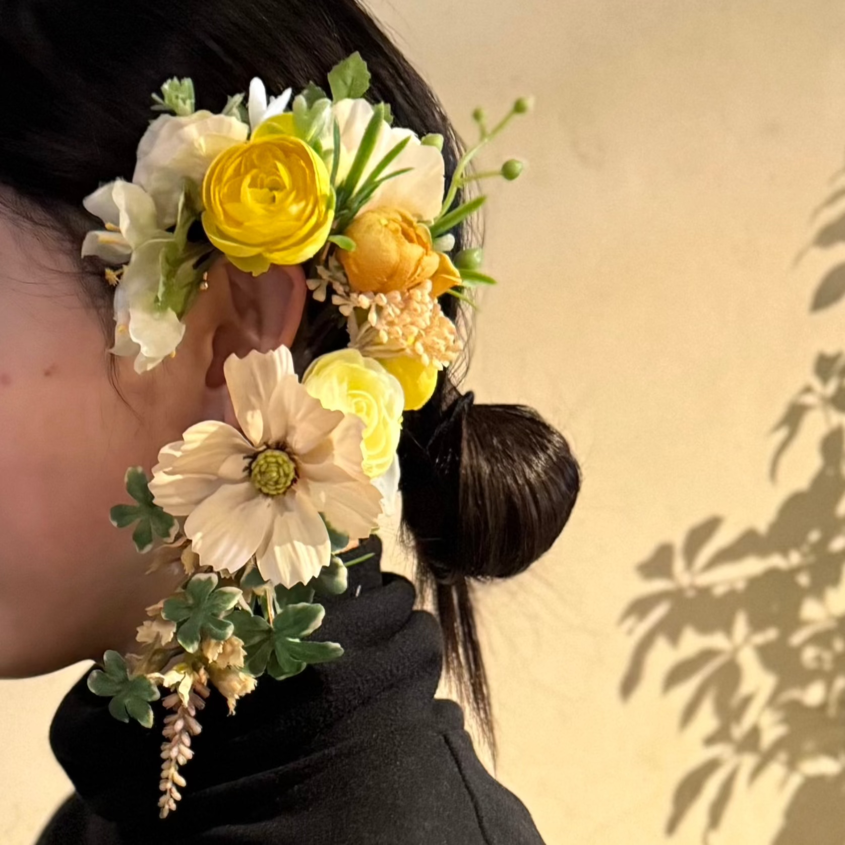 アーティフィシャルフラワーイヤーフック/イヤーカフ natural