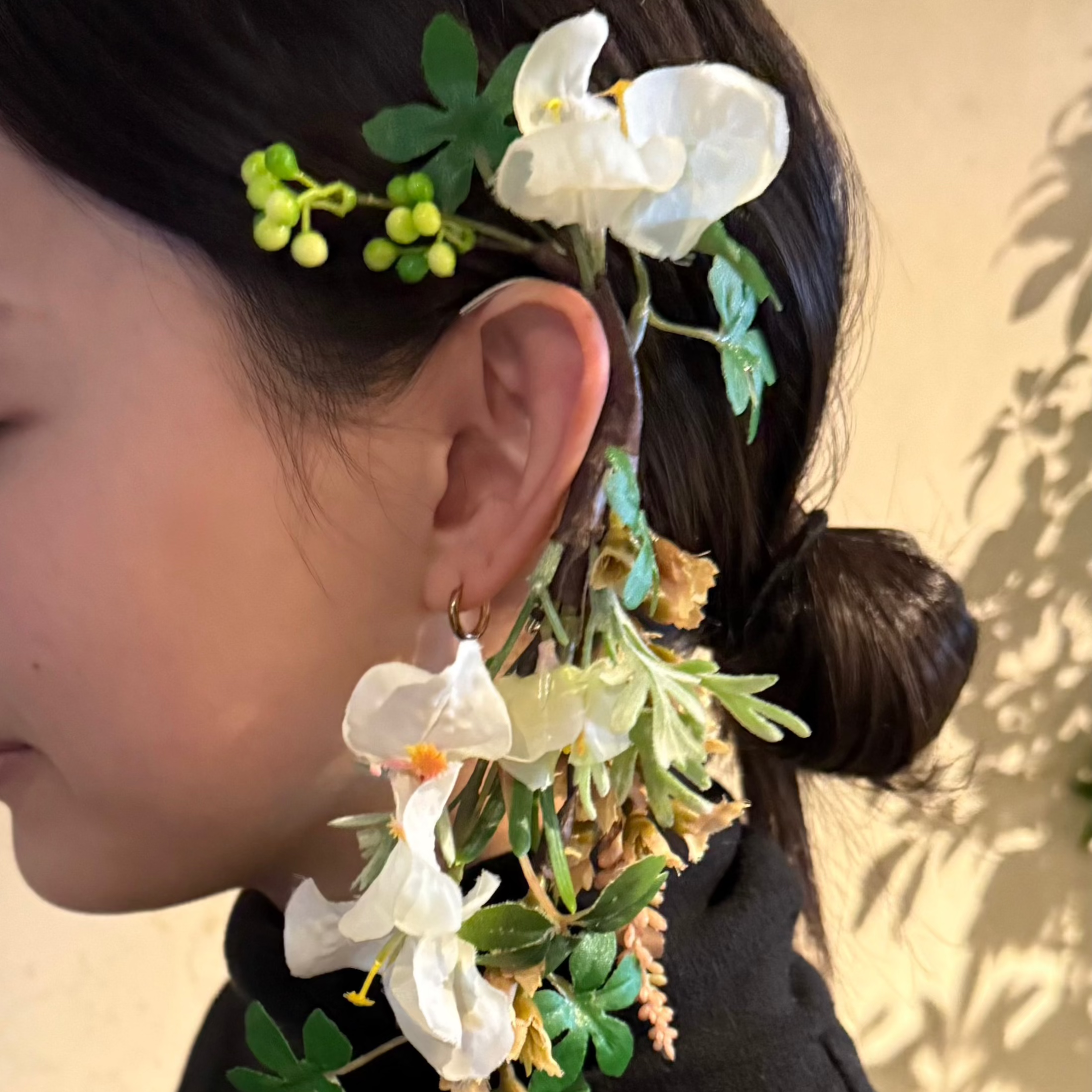 アーティフィシャルフラワーイヤーフック/イヤーカフ natural
