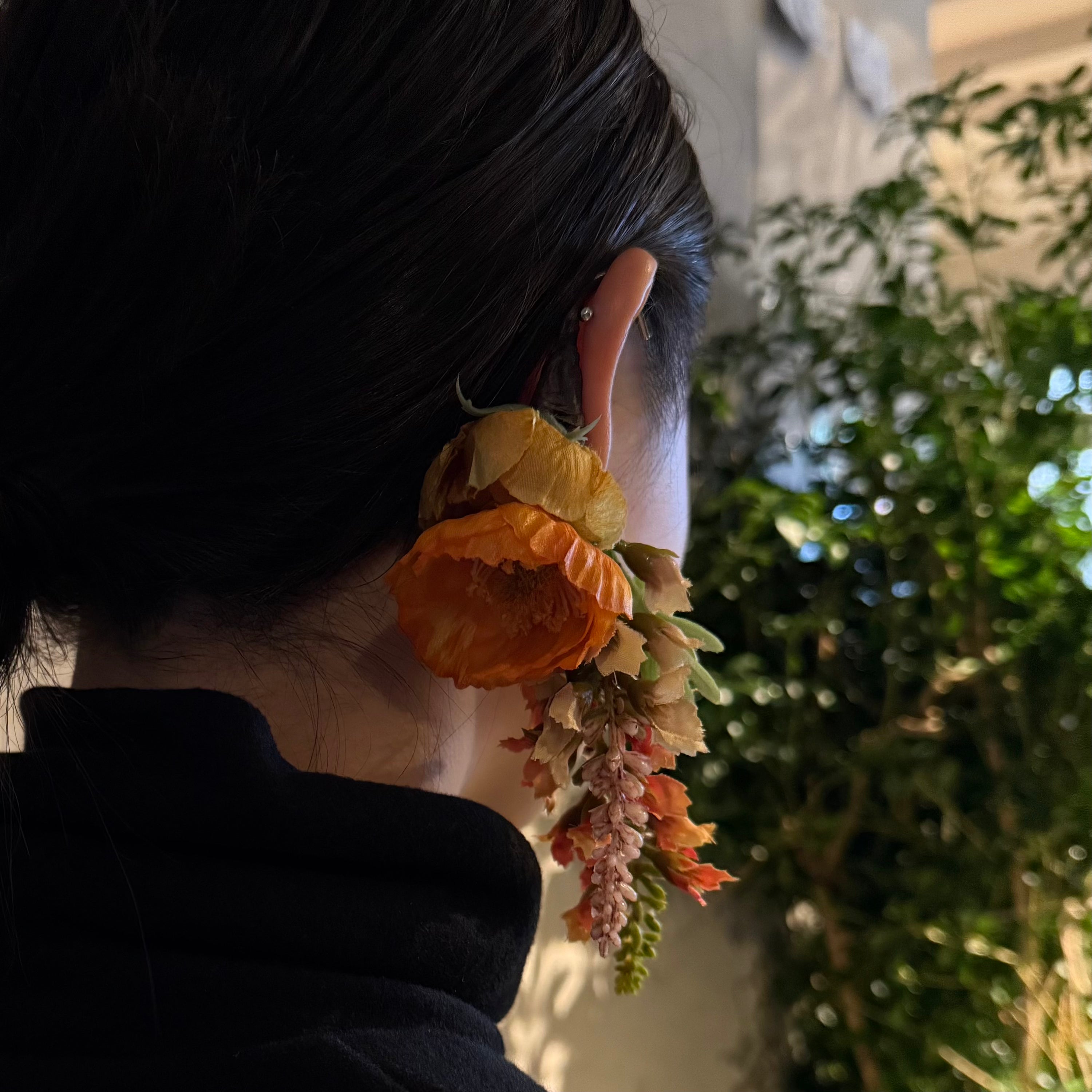 アーティフィシャルフラワーイヤーフック/イヤーカフ natural