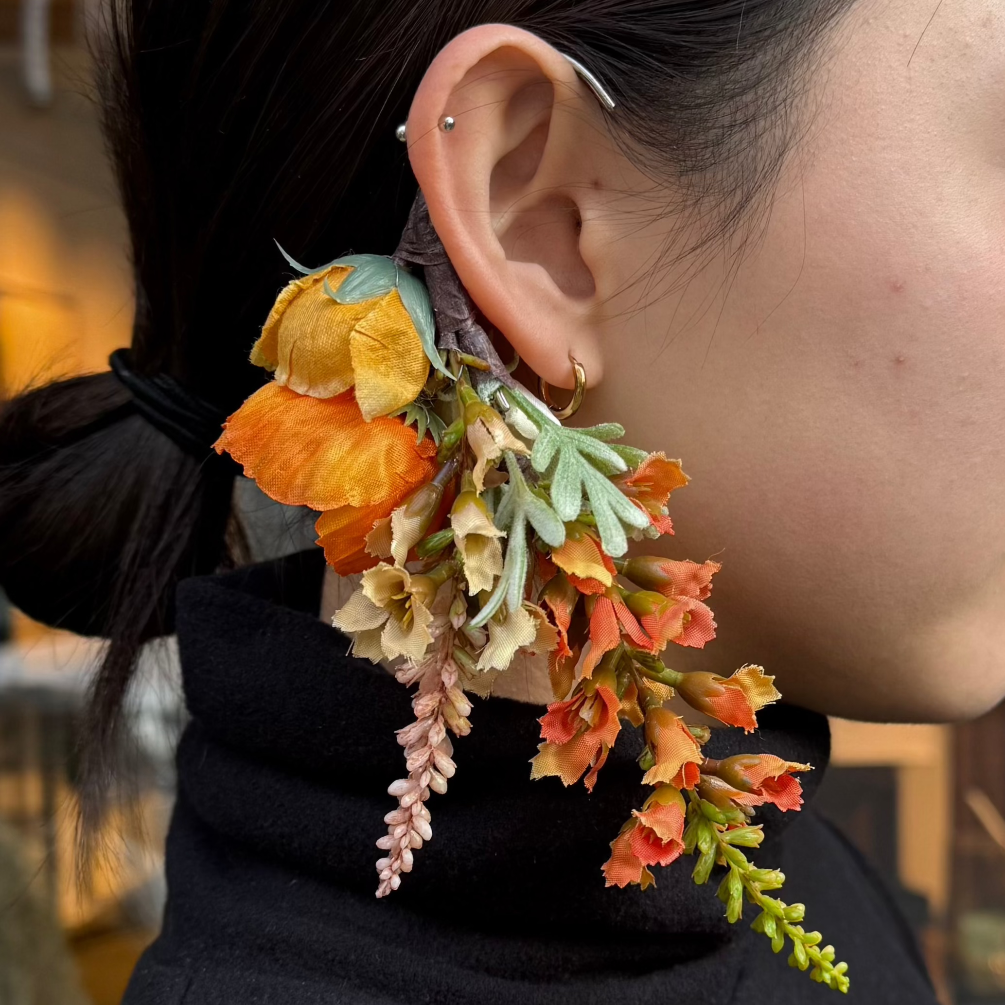 アーティフィシャルフラワーイヤーフック/イヤーカフ natural