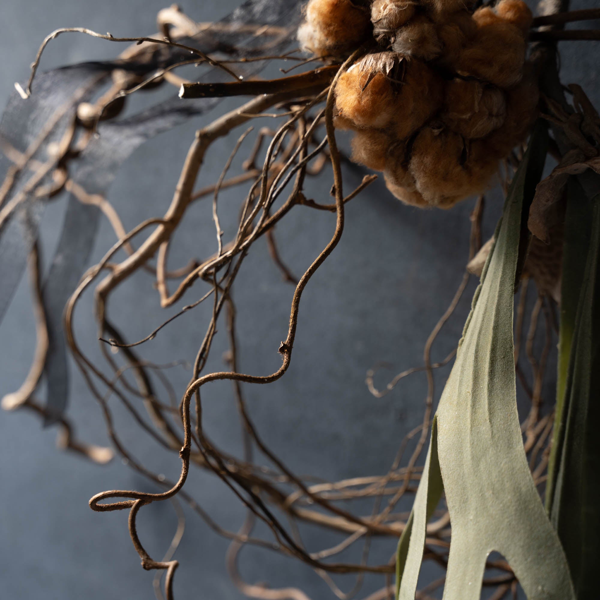 コットンフラワーのリース《ビカクシダ／フェイクグリーンの2種類からお選びいただけます》