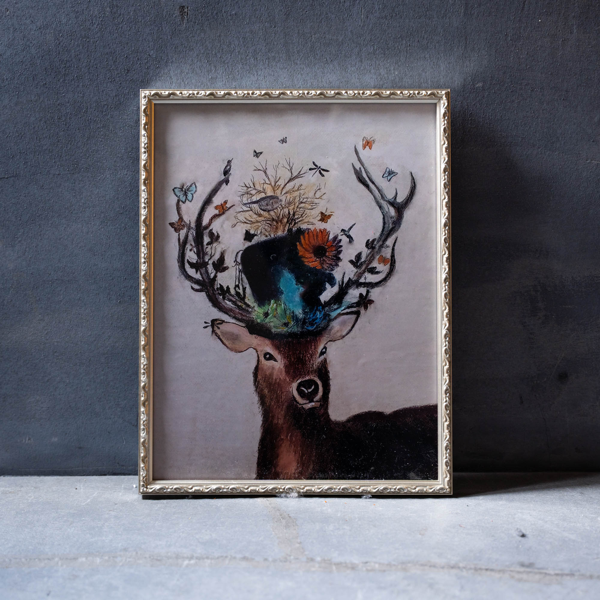 鹿と押し花のアート G〈一点物〉