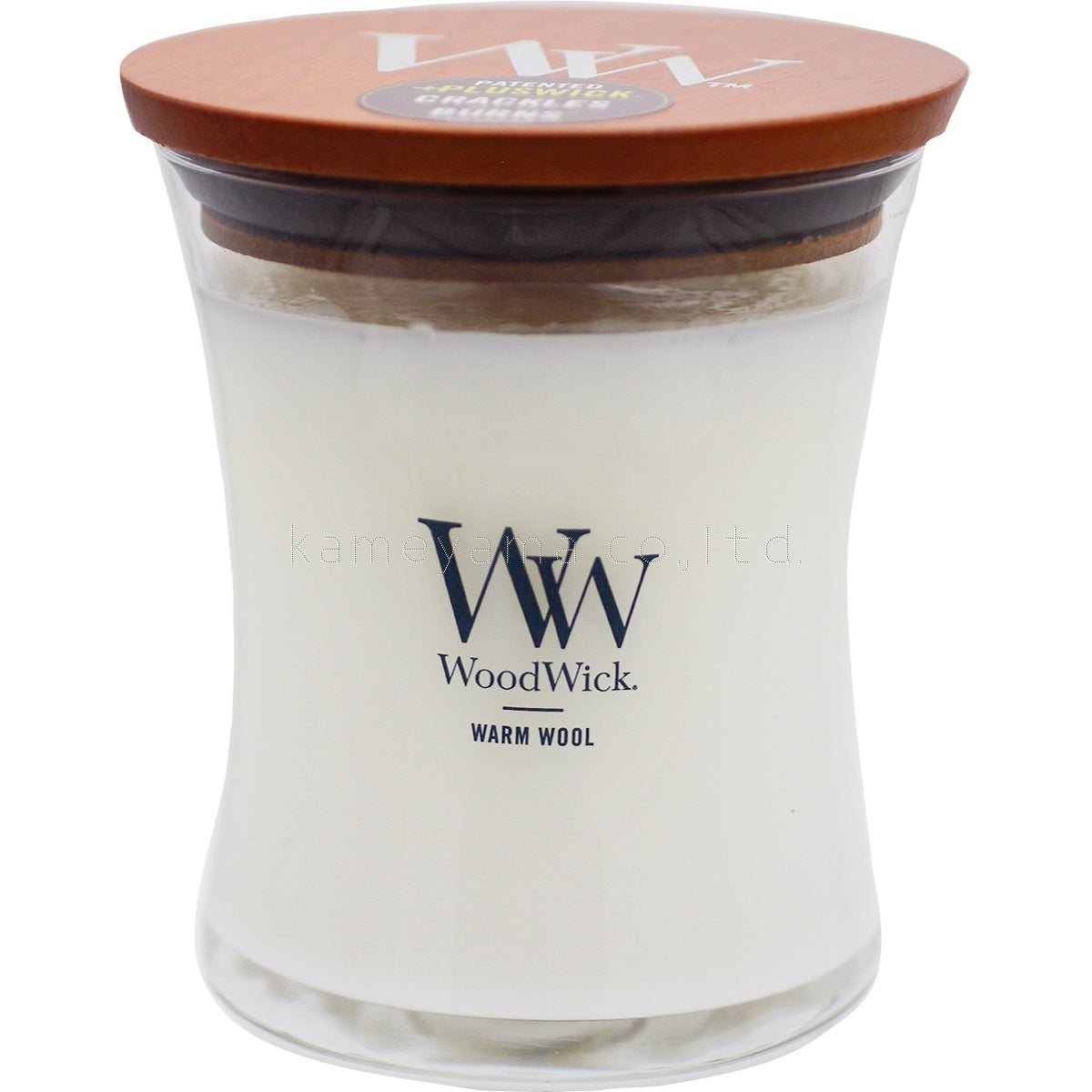 WoodWickジャーＭ《ウォームウール/ホワイトチーク/イブニングバンファイア》
