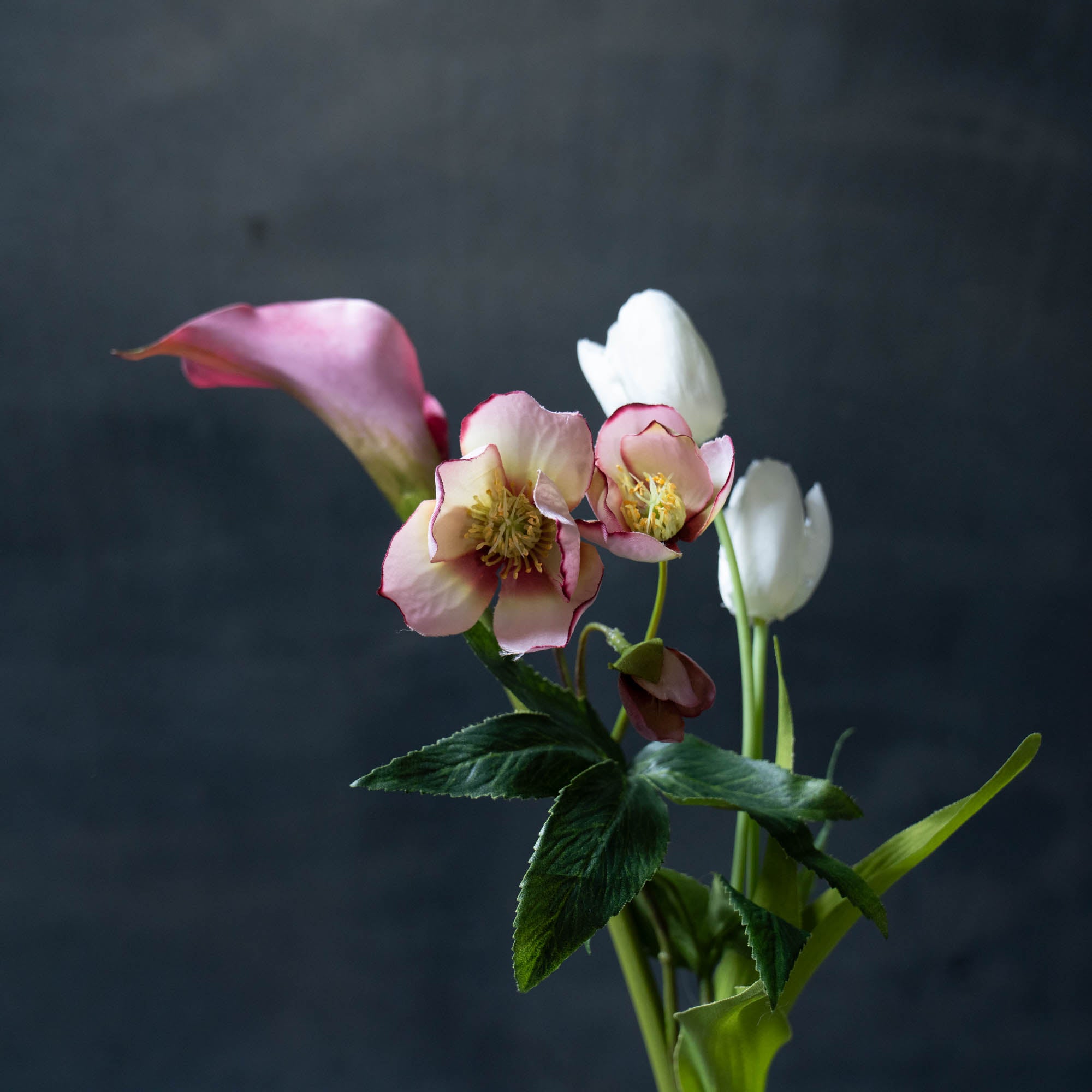 テラコッタ色のフラワーベース × チューリップとカラーのブーケSET